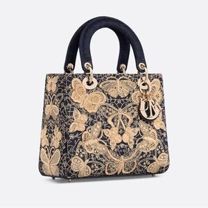 Lady Dior Medium Gold and Blue Crossbody Bag with Baroque Pattern